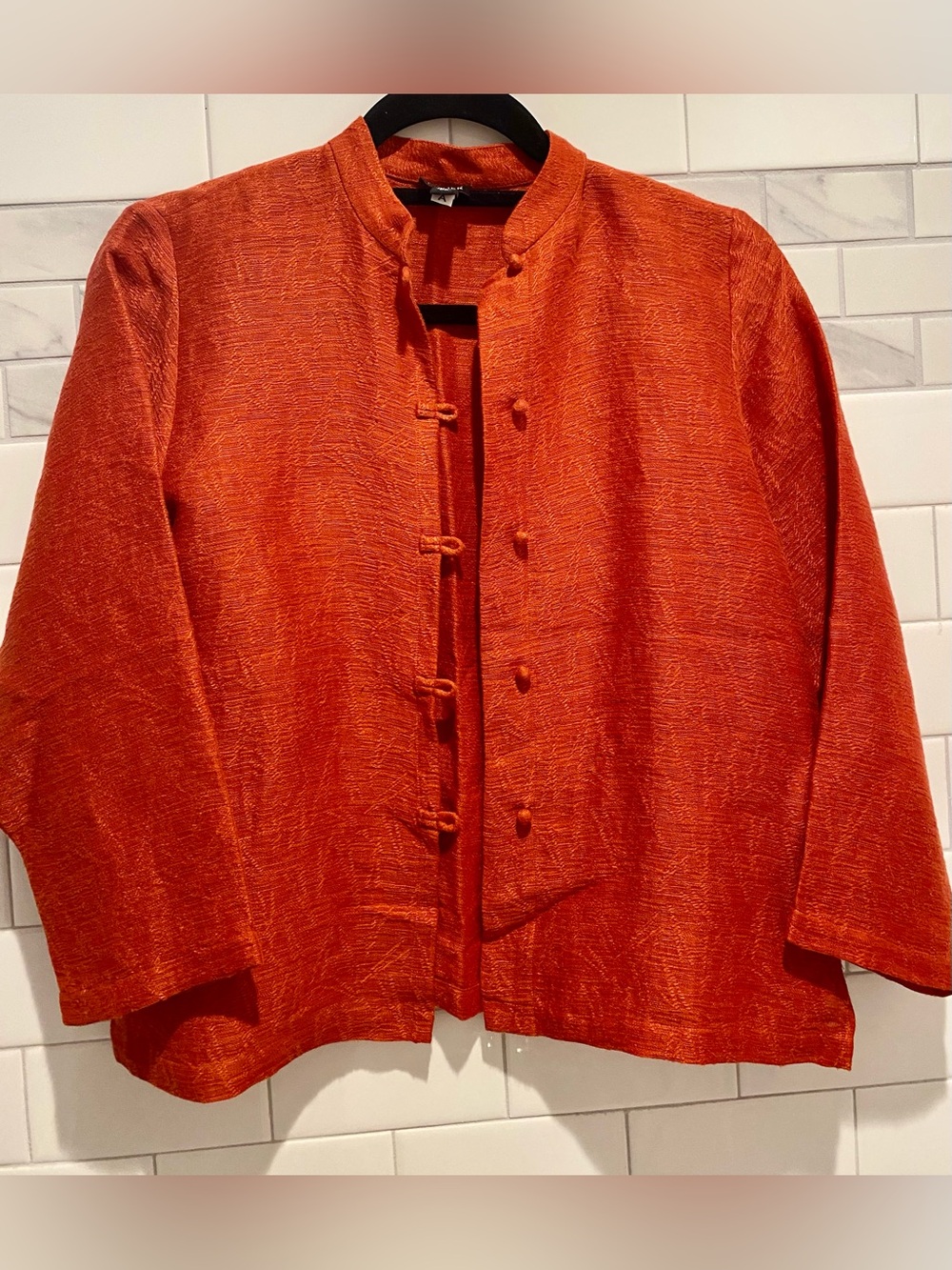 Eileen Fisher Women's Mandarin Collar Textured Orange Jacket. Petite